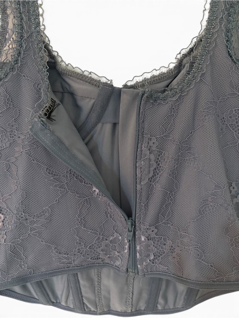 Periwinkle/Gray Lace Zipper Back Corset Bustier Top - Picture 2 of 4